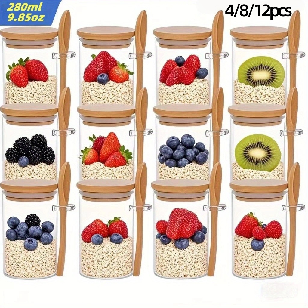 Meal Prep Ideas - 4/8/12 ชิ้น, ถ้วยอาหารเช้าข้าวโอ๊ตพร้อมฝาปิด (9.85 ออนซ์/280 มล.),