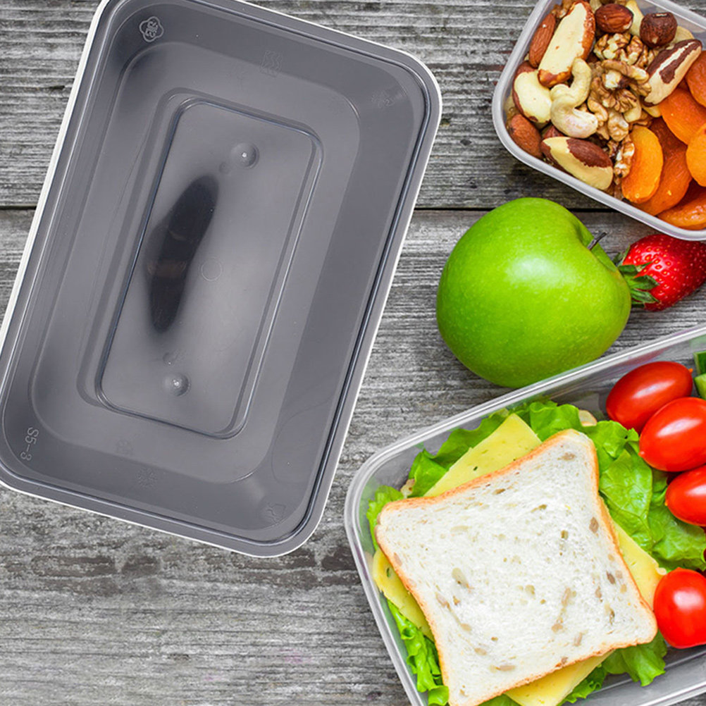 Meal Prep With Rice - กล่องอาหารทรงสี่เหลี่ยมแบบใช้แล้วทิ้ง 50 ชิ้น พร้อมฝาปิด สำหรับใส่ข้าวกลับบ้าน ภาชนะเก็บอาหารสำเร็จรูป