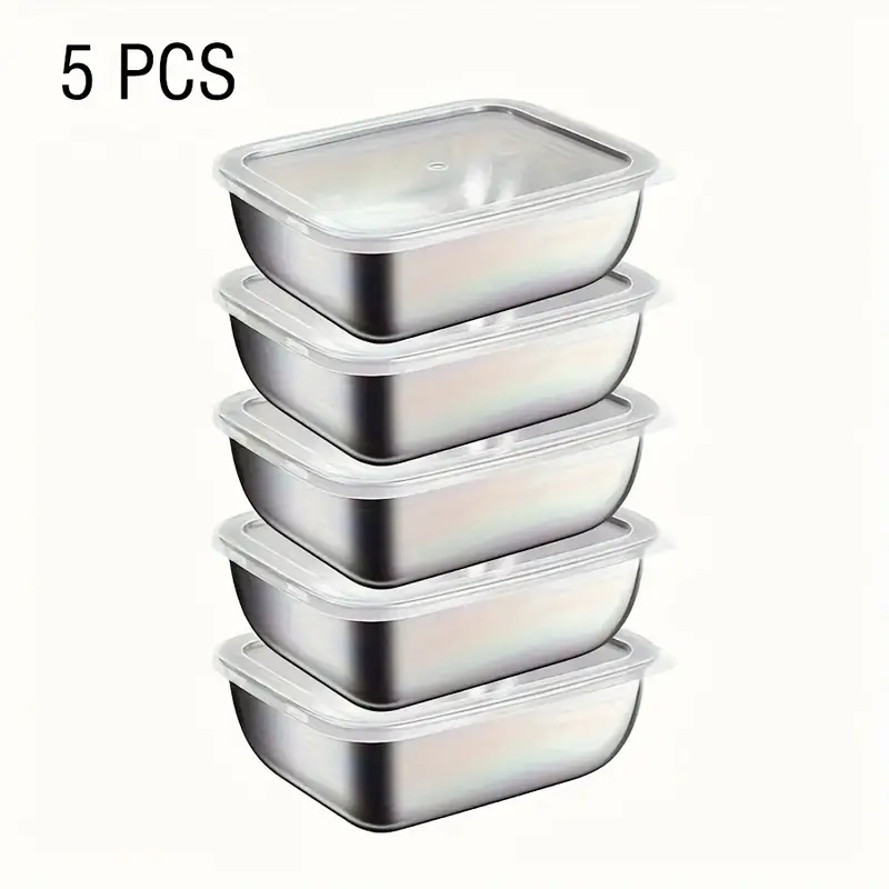 Meal Prep Ideas - กล่องเก็บอาหารสแตนเลส 5 ชิ้น กล่องเตรียมอาหารแบบซ้อนได้ สำหรับตู้เย็น อาหารกลางวัน