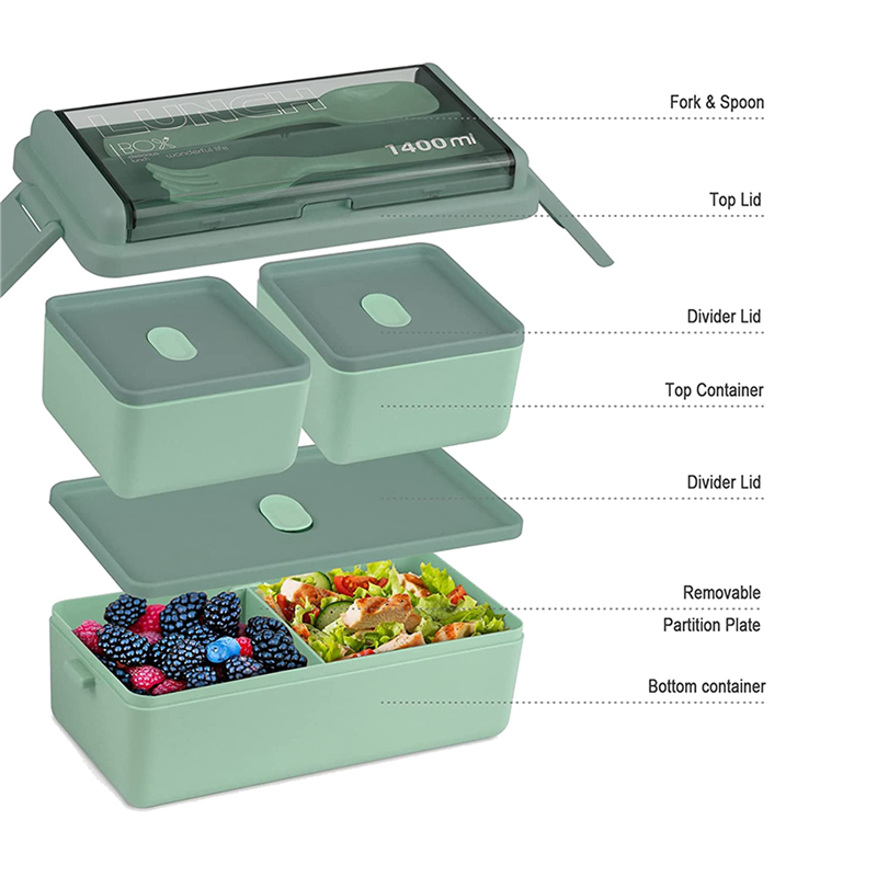 Meal Prep Kit - ชุดกล่องเบนโตะ ABXF-2X, กล่องเบนโตะขนาด 47.35 ออนซ์ กล่องอาหารกลางวันสําหรับผู้ใหญ่,