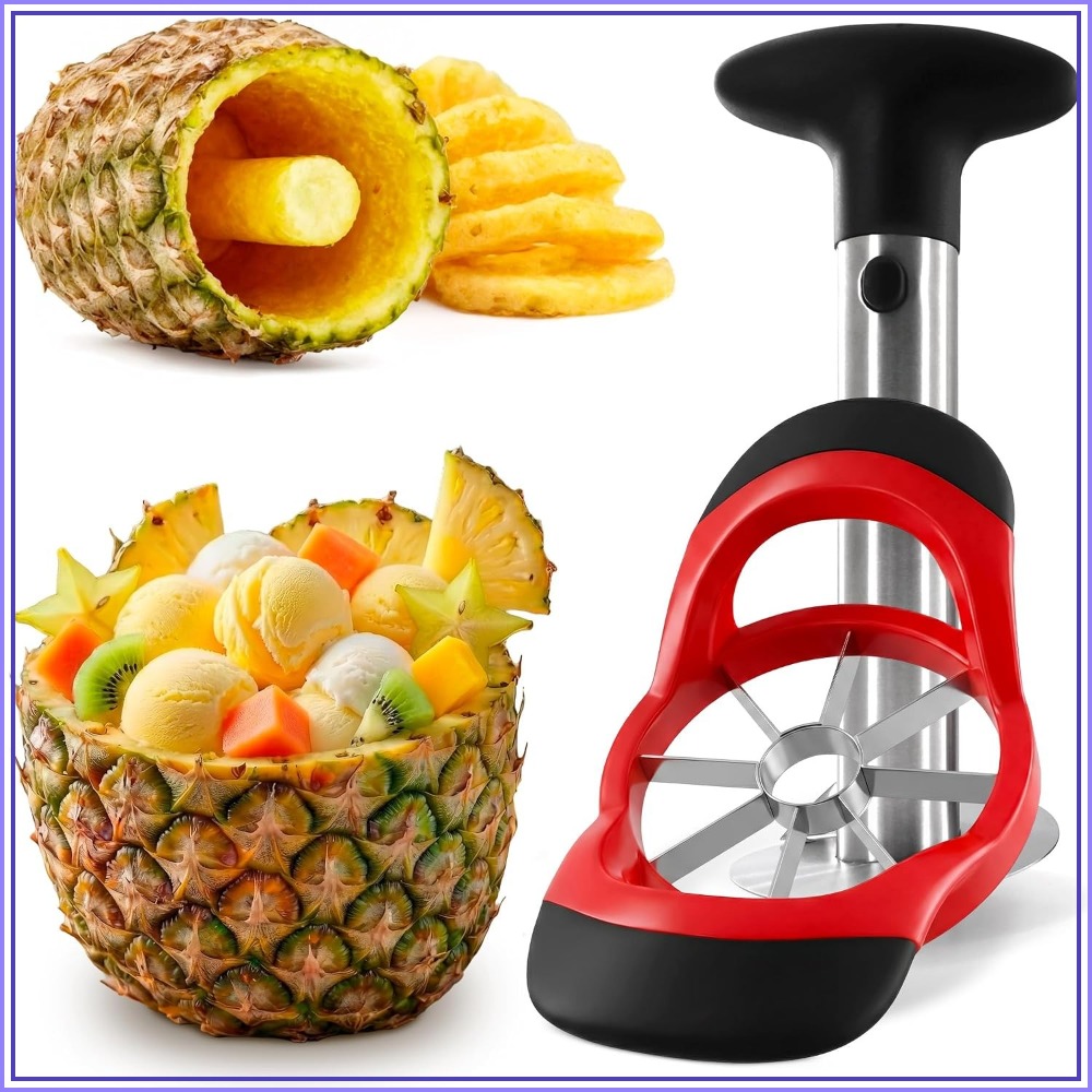 Pineapple Corer Slicer - ที่คว้านและหั่นสับปะรดสแตนเลส - เครื่องตัดผลไม้พร้อมใบมีดหนา ด้ามจับถอดได้เพื่อความสะดวกในการทำความสะอาด